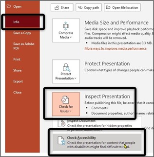 Graphical user interface, showing the described path to the accessibility checker