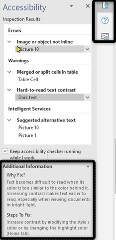 Graphical user interface, of the accessibility checker