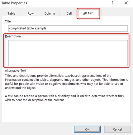 Microsoft PowerPoint Alt Text for Tables