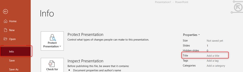 Office 365 PowerPoint Presentation Metadata panel