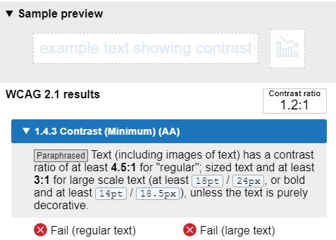 Low contrast colour combination making it difficult to read. contrast ratio 1.2:1