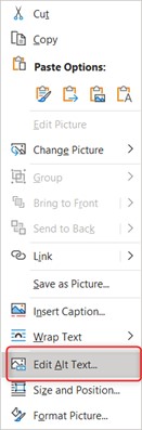 Microsoft PowerPoint Edit Alt Text menu