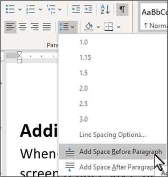 Add Space Before Paragraph button in Microsoft Word for Windows