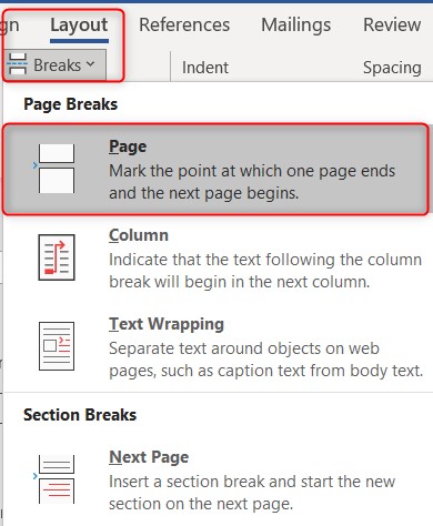 Insert a page break