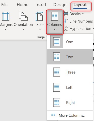 Insert Columns in Microsoft Word for Windows
