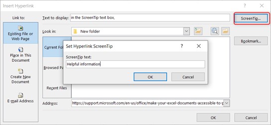 Creating a ScreenTip in Microsoft Excel