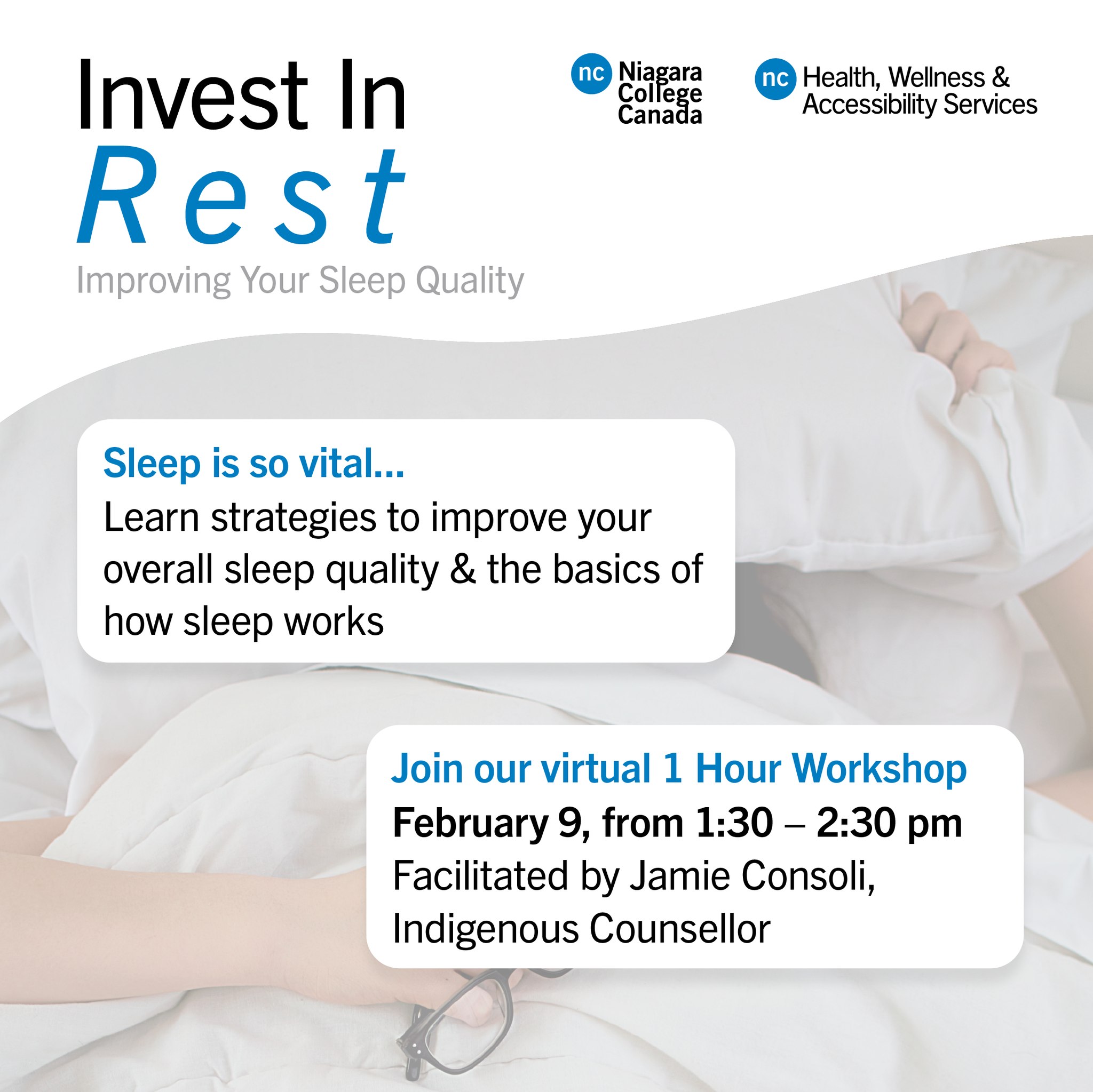 Advertisement for Invest in Rest workshop for students - example of image with text