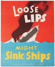 An American World War II poster by Seymour R. Goff, with the phrase ‘Loose Lips Might Sink Ships’