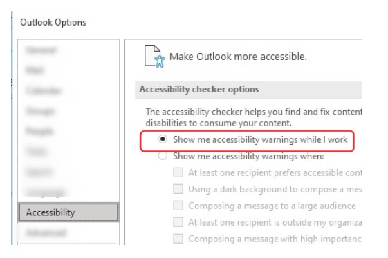 Accessibility Checker in Outlook for Windows