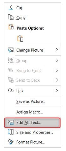 Microsoft Outlook Edit Alt Text menu