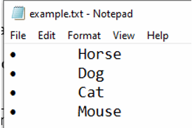 Notepad application showing a bulleted list with 4 items