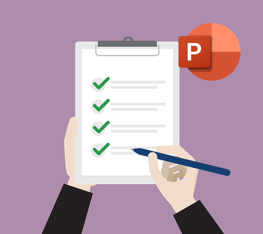 Person checking checklist featuring Powerpoint icon